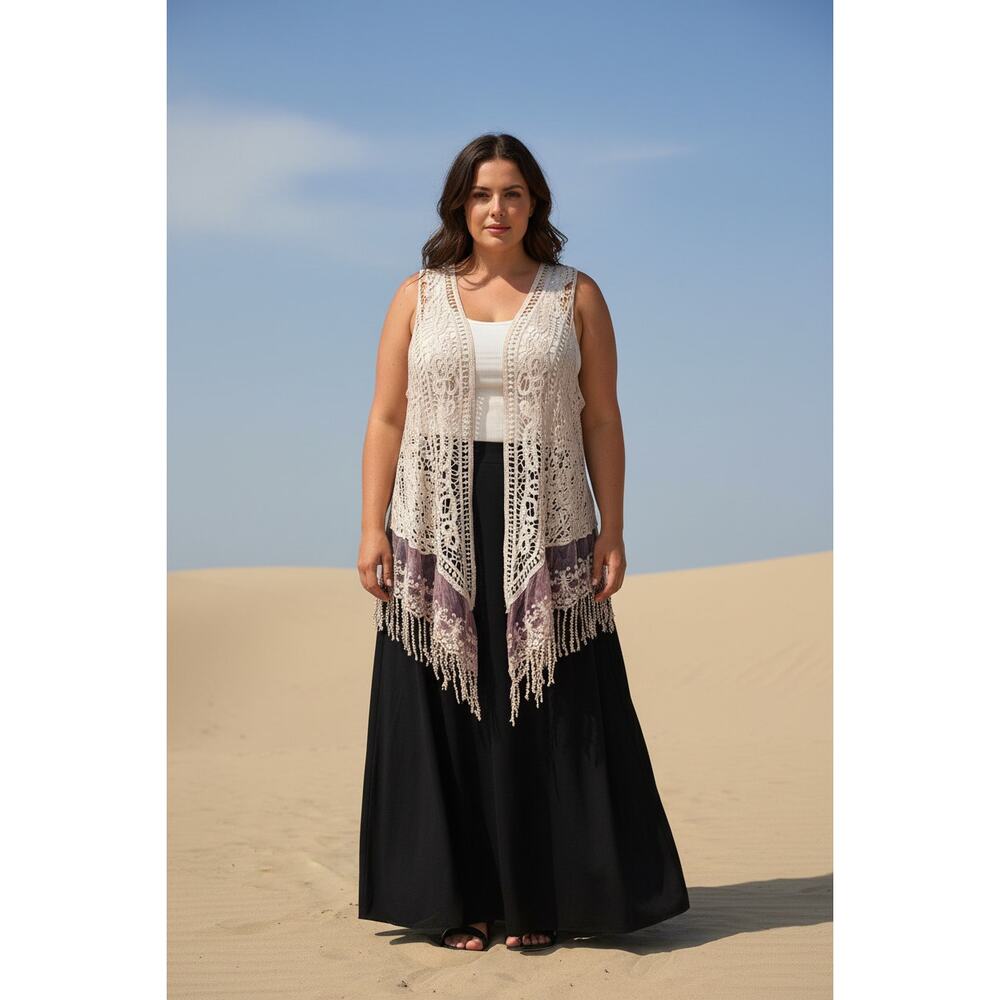 Origami Plus Size Oversize Wine Fringe Vest 3XL